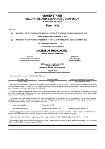 Miniature Microbot Medical
 10-Q Rapport trimestriel 2020 