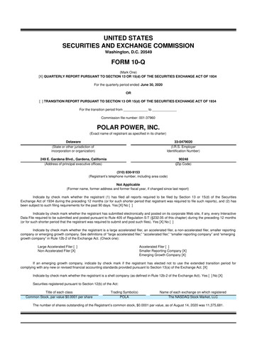 Thumbnail Polar Power
 10-Q Quarterly Report FY2020 