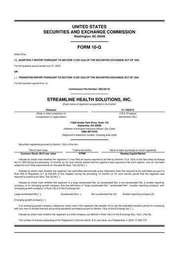 Thumbnail Streamline Health Solutions 10-Q Quarterly Report FY2020 