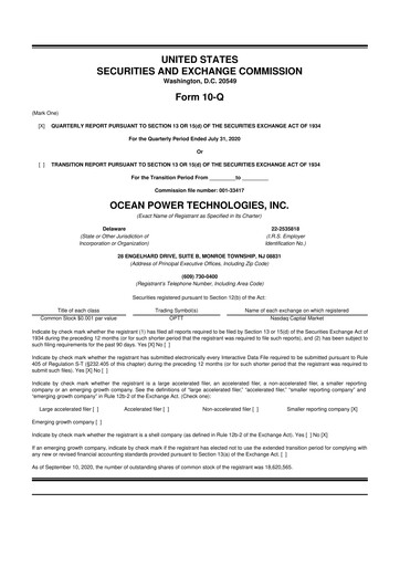 Thumbnail Ocean Power Technologies
 10-Q Quarterly Report FY2020 
