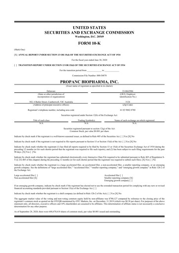 Vorschaubild Propanc Biopharma 10-K Jahresbericht 2020