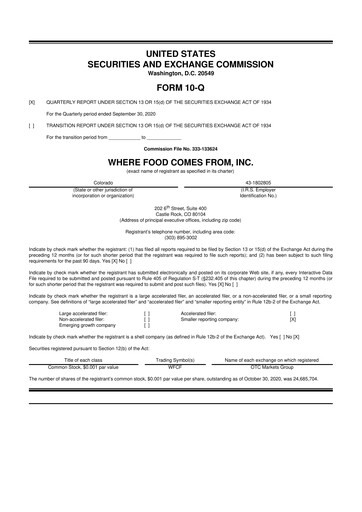 Vorschaubild Where Food Comes From 10-Q Quartalsbericht 2020 