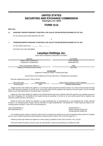 Thumbnail Lazydays Holdings 10-Q Quarterly Report FY2020 