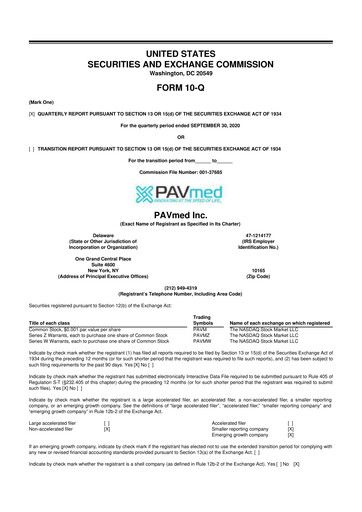 Miniature PAVmed
 10-Q Rapport trimestriel 2020 