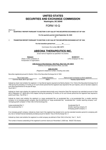 Thumbnail Abeona Therapeutics
 10-Q Quarterly Report FY2020 