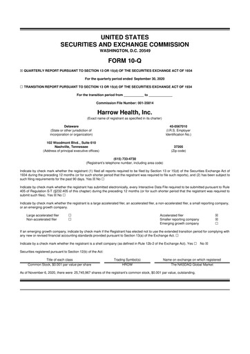 Vorschaubild Harrow, Inc. 10-Q Quartalsbericht 2020 