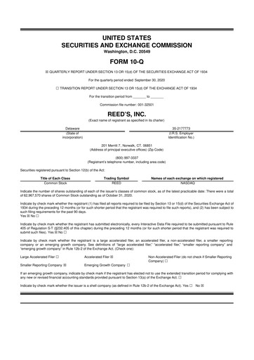 Thumbnail Reed's, Inc. 10-Q Quarterly Report FY2020 