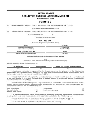 Miniature VirTra 10-Q Rapport trimestriel 2020 