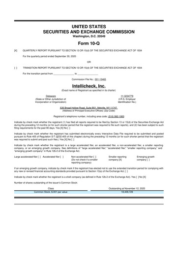 Miniature Intellicheck 10-Q Rapport trimestriel 2020 