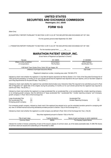 Vorschaubild MARA Holdings
 10-Q Quartalsbericht 2020 