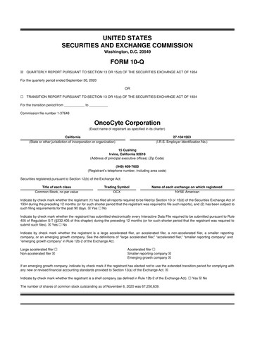 Thumbnail OncoCyte
 10-Q Quarterly Report FY2020 