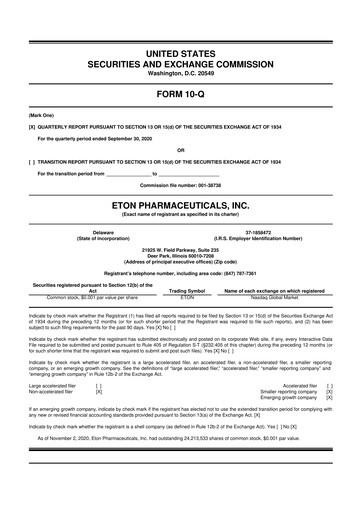 Vorschaubild Eton Pharmaceuticals 10-Q Quartalsbericht 2020 