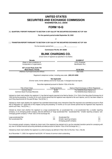 Miniature Blink Charging
 10-Q Rapport trimestriel 2020 