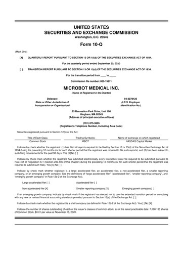 Miniature Microbot Medical
 10-Q Rapport trimestriel 2020 