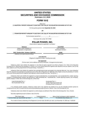 Thumbnail Polar Power
 10-Q Quarterly Report FY2020 