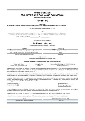 Vorschaubild ProPhase Labs 10-Q Quartalsbericht 2020 