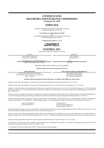 Miniature Cemtrex 10-K Rapport annuel 2020