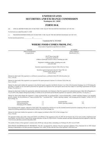 Thumbnail Where Food Comes From 10-K Annual Report 2020