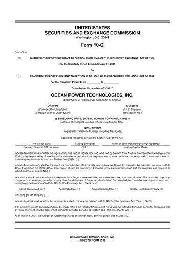 Thumbnail Ocean Power Technologies
 10-Q Quarterly Report FY2021 