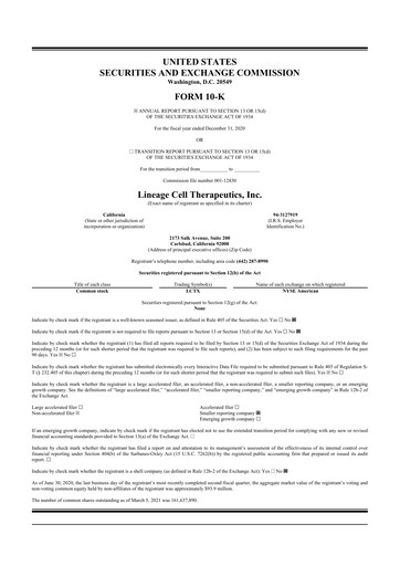 Thumbnail Lineage Cell Therapeutics
 10-K Annual Report 2020