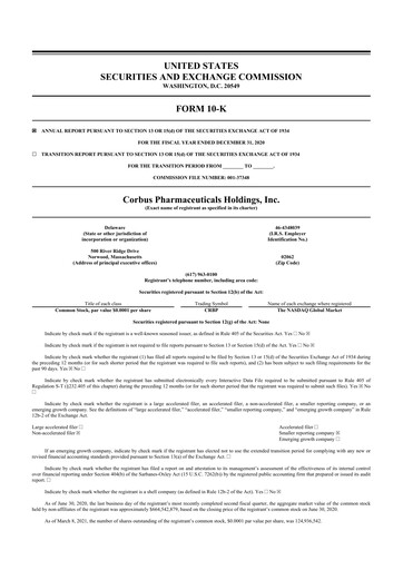 Thumbnail Corbus Pharmaceuticals
 10-K Annual Report 2020