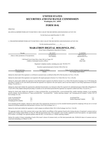 Vorschaubild MARA Holdings
 10-K Jahresbericht 2020