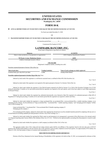 Thumbnail Landmark Bancorp 10-K Annual Report 2020