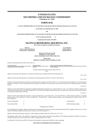 Thumbnail Matinas BioPharma 10-K Annual Report 2020