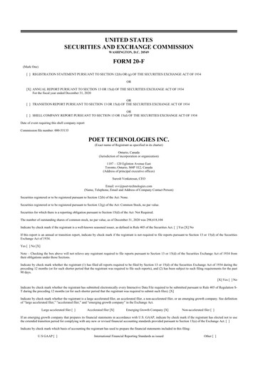 Thumbnail POET Technologies 20-F Annual Report 2020