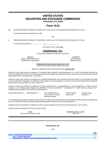 Miniature Intellicheck 10-Q Rapport trimestriel 2021 