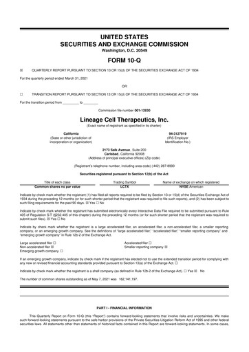 Thumbnail Lineage Cell Therapeutics
 10-Q Quarterly Report FY2021 