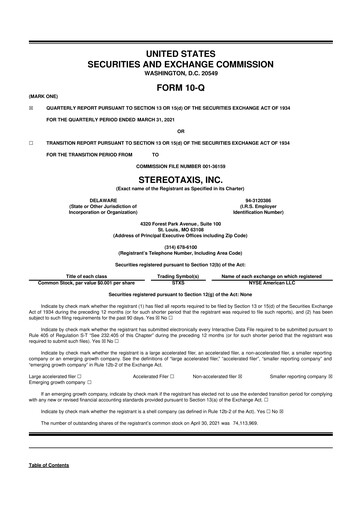 Vorschaubild Stereotaxis 10-Q Quartalsbericht 2021 