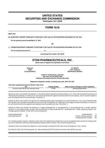 Vorschaubild Eton Pharmaceuticals 10-Q Quartalsbericht 2021 