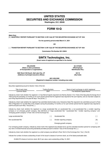 Thumbnail SINTX Technologies
 10-Q Quarterly Report FY2021 