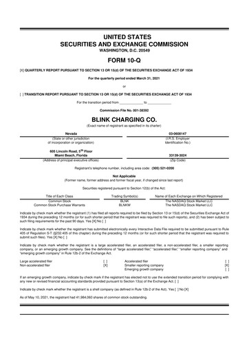 Miniature Blink Charging
 10-Q Rapport trimestriel 2021 
