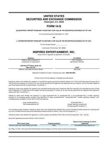 Thumbnail Inspired Entertainment 10-Q Quarterly Report FY2021 