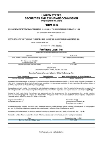 Vorschaubild ProPhase Labs 10-Q Quartalsbericht 2021 