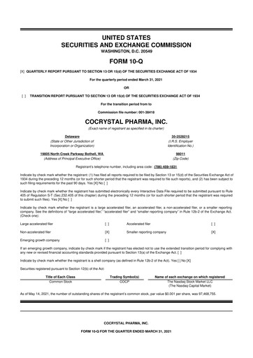Thumbnail Cocrystal Pharma
 10-Q Quarterly Report FY2021 