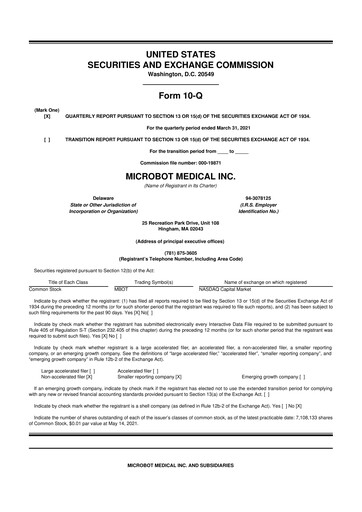 Miniature Microbot Medical
 10-Q Rapport trimestriel 2021 