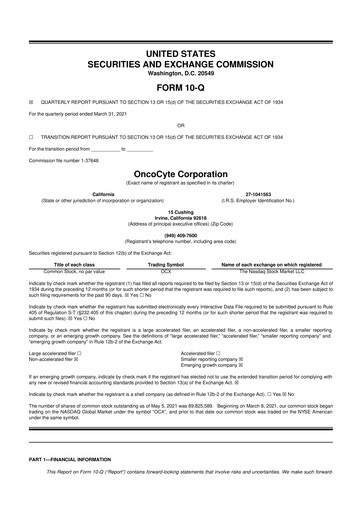 Thumbnail OncoCyte
 10-Q Quarterly Report FY2021 