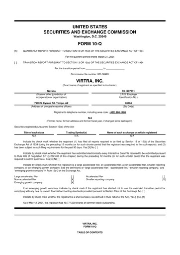 Miniature VirTra 10-Q Rapport trimestriel 2021 