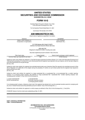Thumbnail AIM ImmunoTech
 10-Q Quarterly Report FY2021 