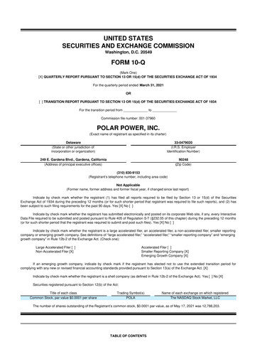 Thumbnail Polar Power
 10-Q Quarterly Report FY2021 