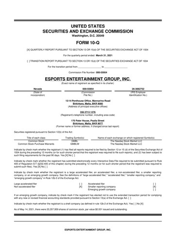 Thumbnail Esports Entertainment
 10-Q Quarterly Report FY2021 