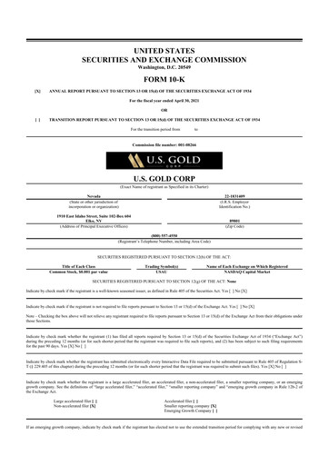 Thumbnail U.S. Gold Corp 10-K Annual Report 2021