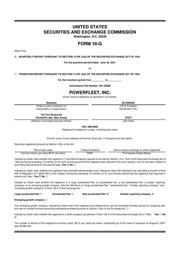 Thumbnail PowerFleet
 10-Q Quarterly Report FY2021 