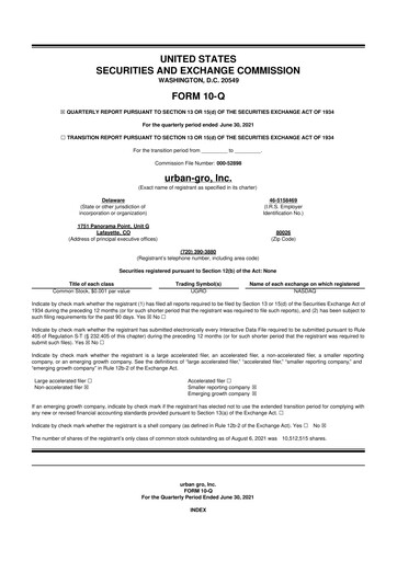 Thumbnail Urban-gro
 10-Q Quarterly Report FY2021 