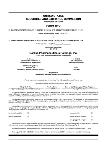 Thumbnail Corbus Pharmaceuticals
 10-Q Quarterly Report FY2021 