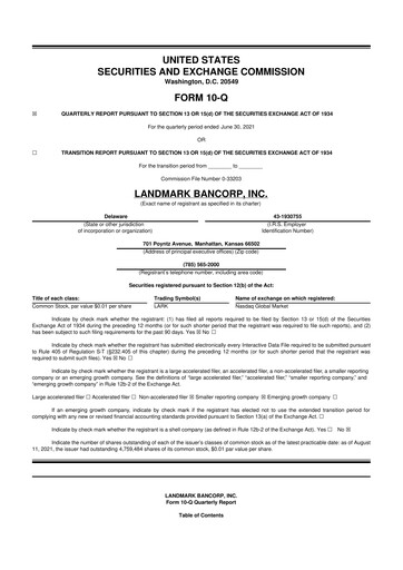 Miniature Landmark Bancorp 10-Q Rapport trimestriel 2021 