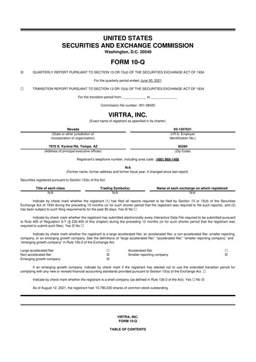 Miniature VirTra 10-Q Rapport trimestriel 2021 